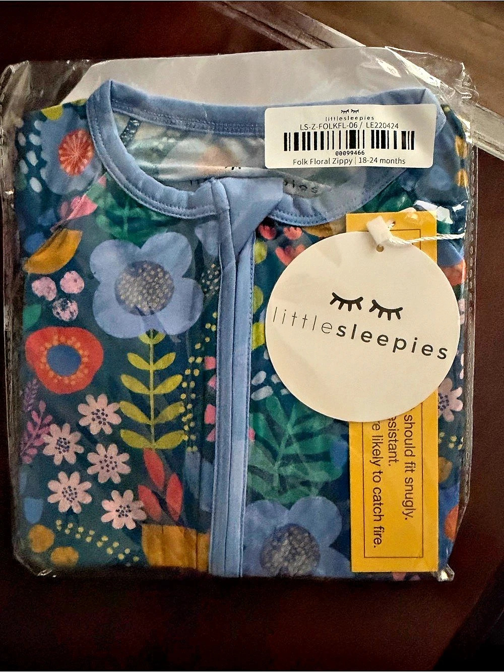 little sleepies Folk Floral Zippy Floral Blue & Multicolor Baby 18-24 Months NWT
